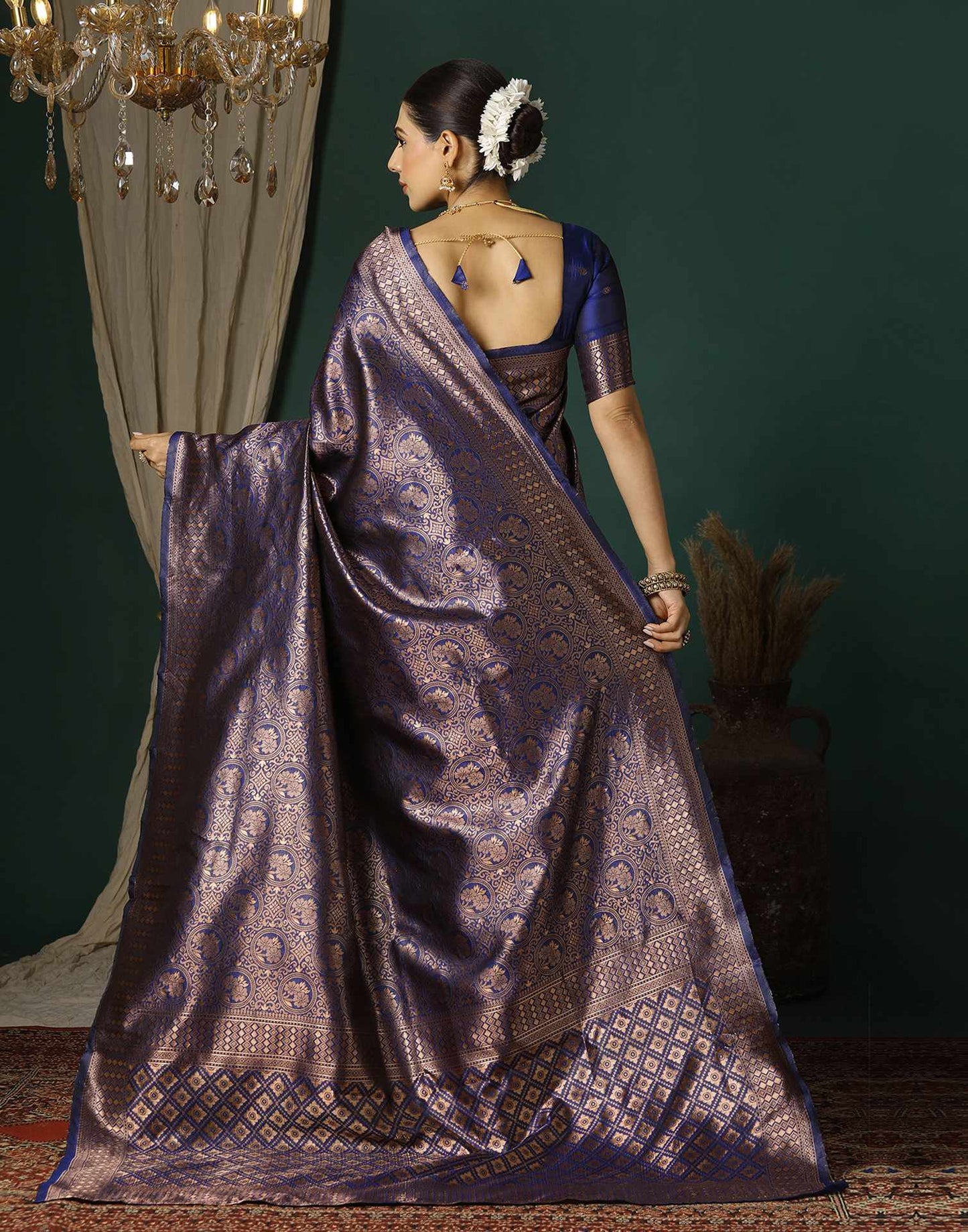 Navy Blue Silk Woven Banarasi Saree