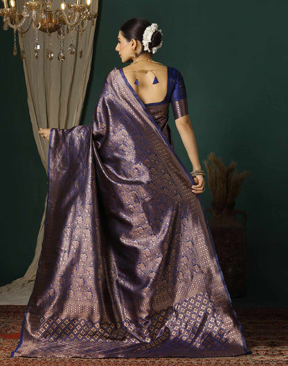 Navy Blue Silk Woven Banarasi Saree