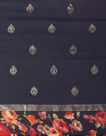 Navy Blue Georgette Floral Printed Saree