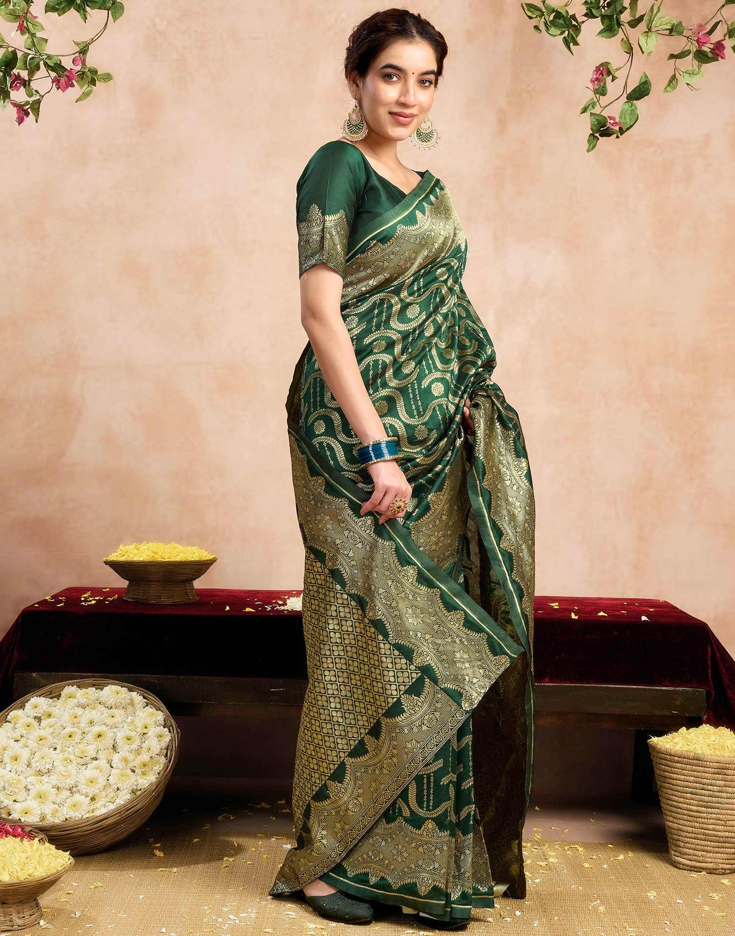 Dark Green Silk Woven Banarasi Saree