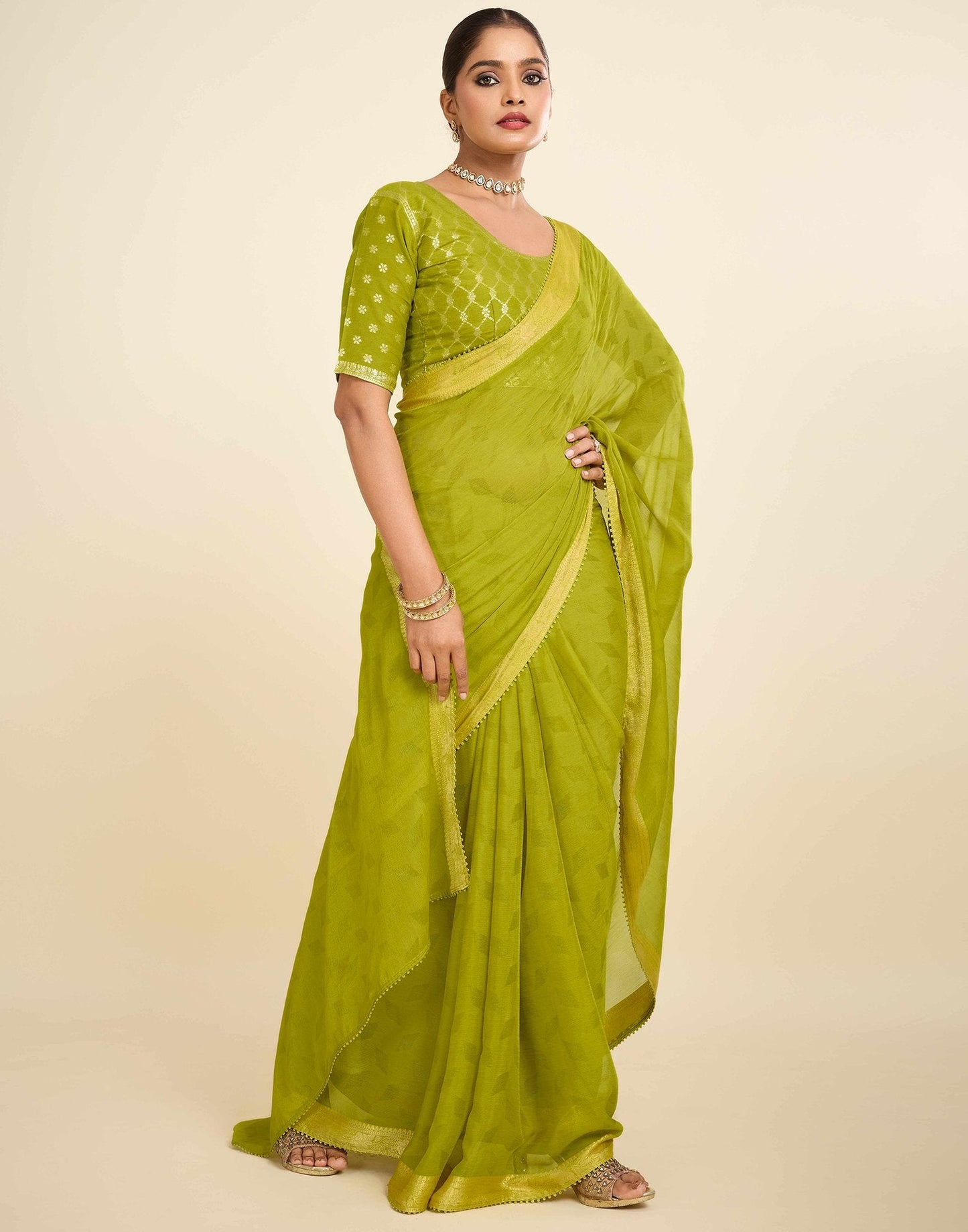 Green Chiffon Lace Saree