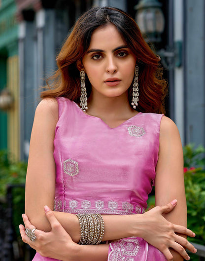 Light Pink Tissue Silk Sequence Embroidery Saree