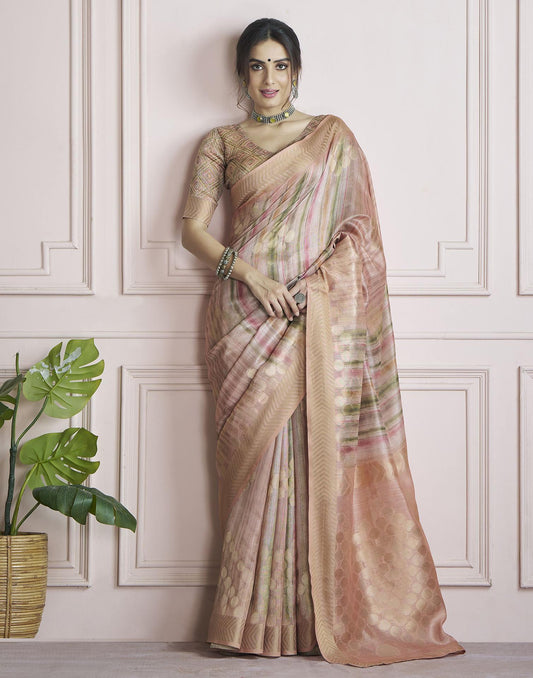Rose Pink Khadi Printed Woven Saree