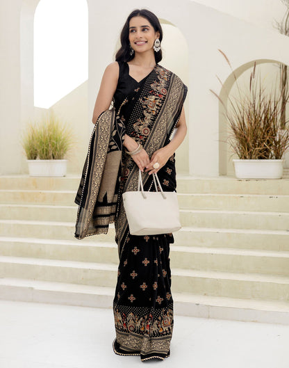 Shweta Tiwari Midnight Black Foil Silk Saree