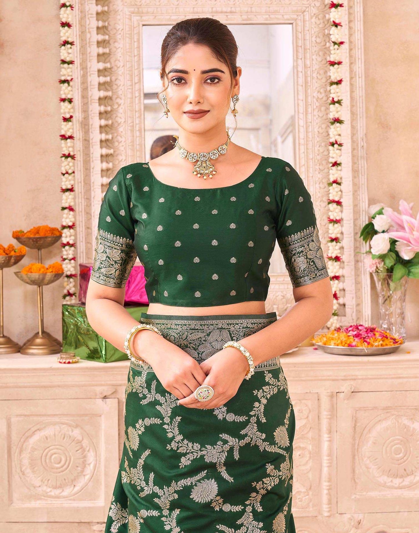 Green Silk Woven Banarasi Saree