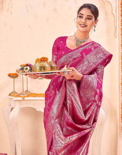 Pink Silk Woven Banarasi Saree