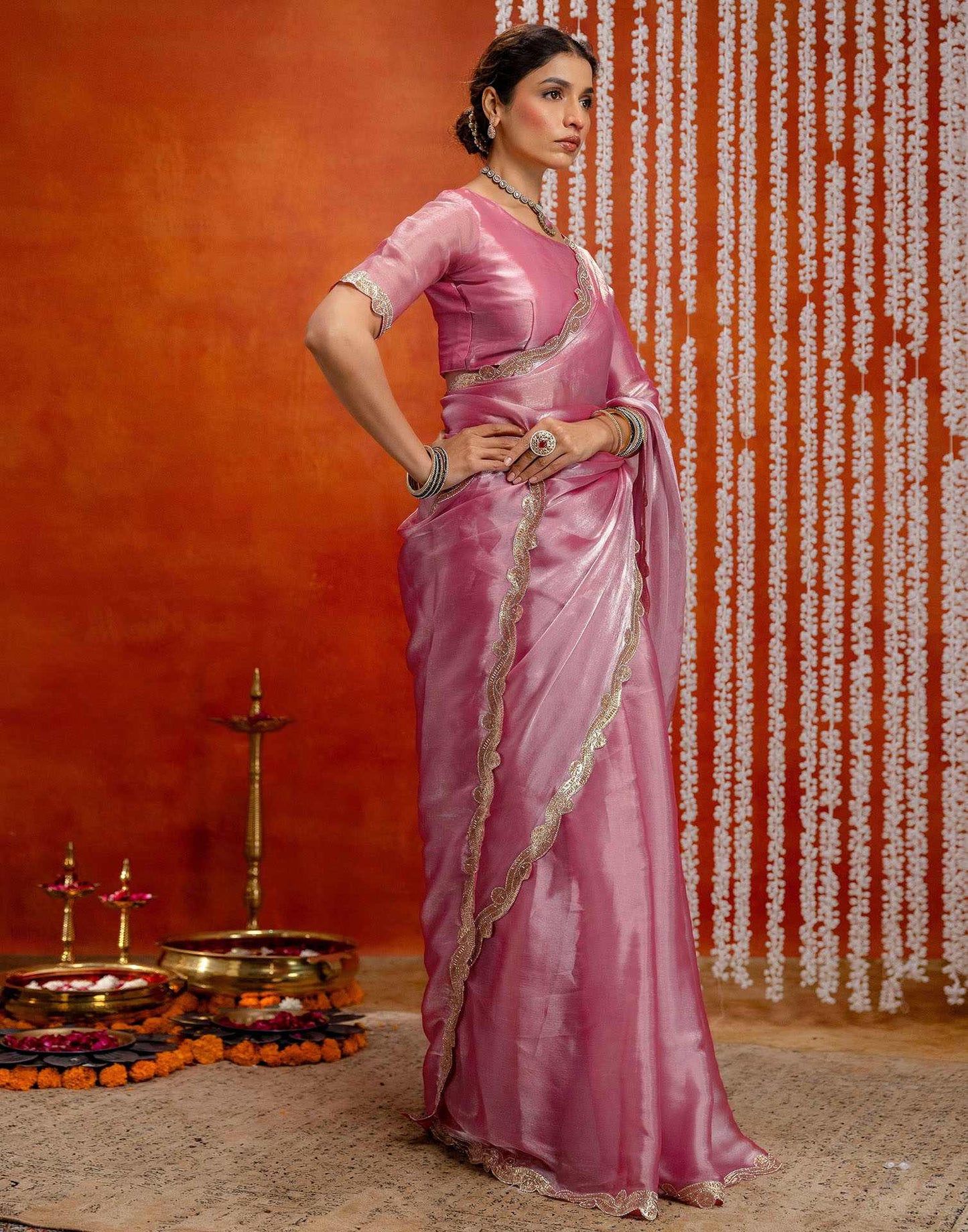Baby Pink Shimmer Lace Saree