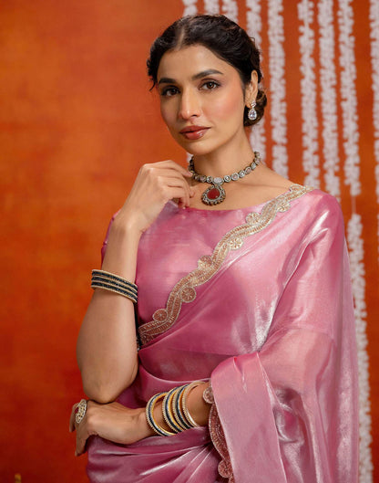 Baby Pink Shimmer Lace Saree