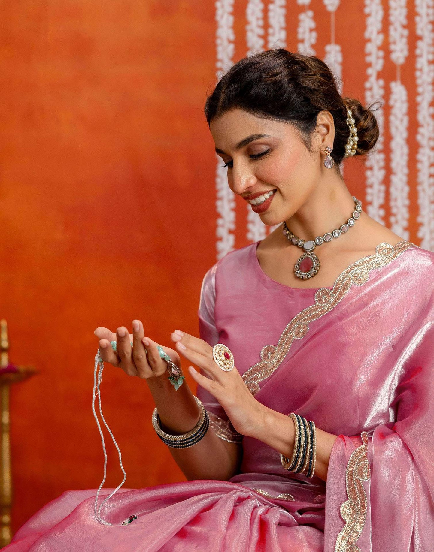 Baby Pink Shimmer Lace Saree