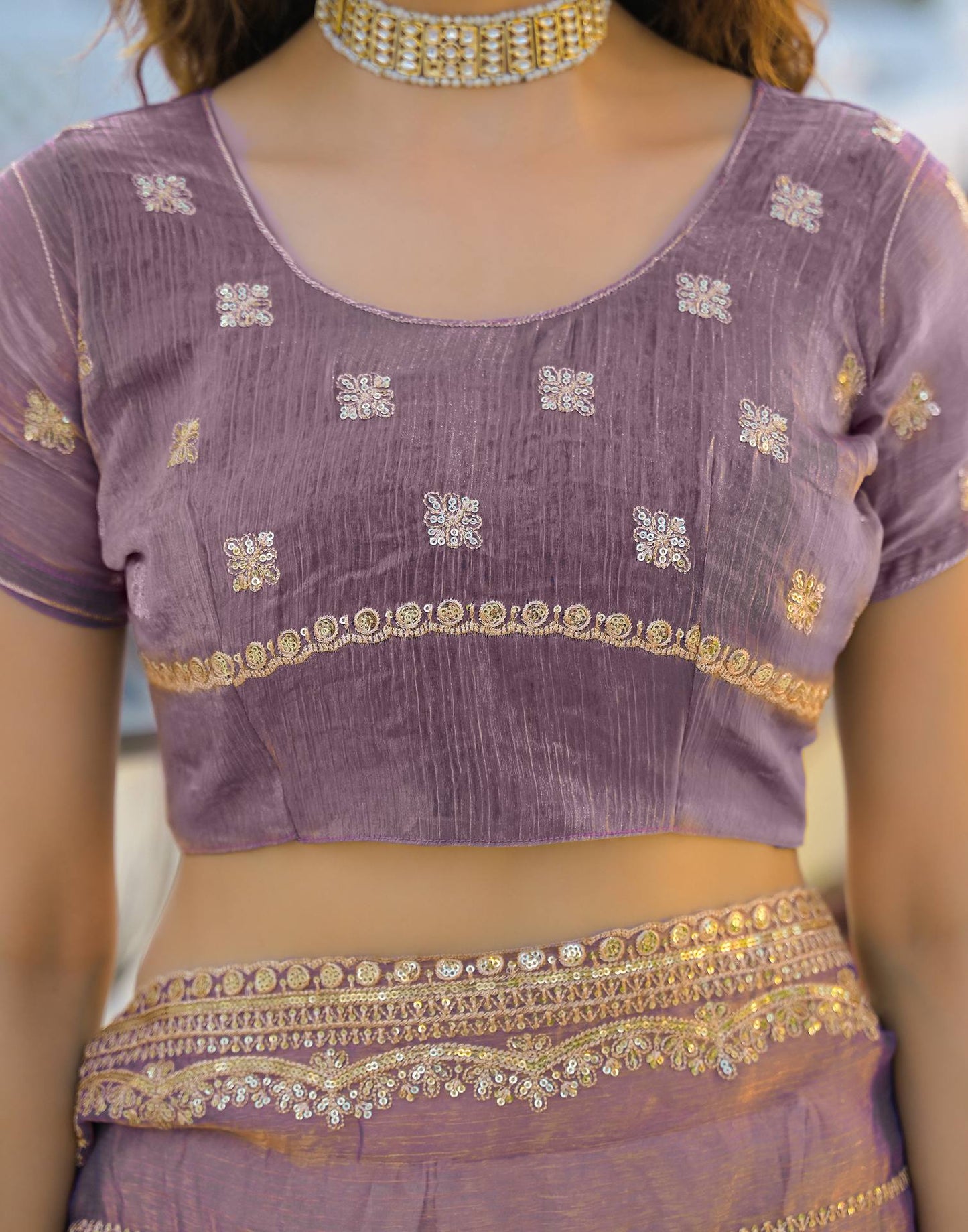 Dusty Mauve Shimmer Sequence Embroidery Saree