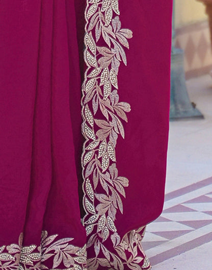 Pink Vichitra Silk Embroidery Saree