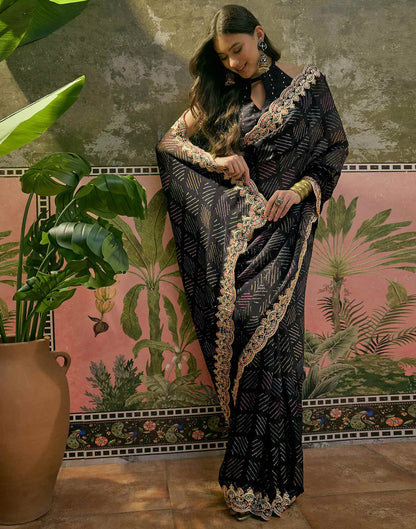 Black Chiffon Bandhani Printed Embroidery Saree