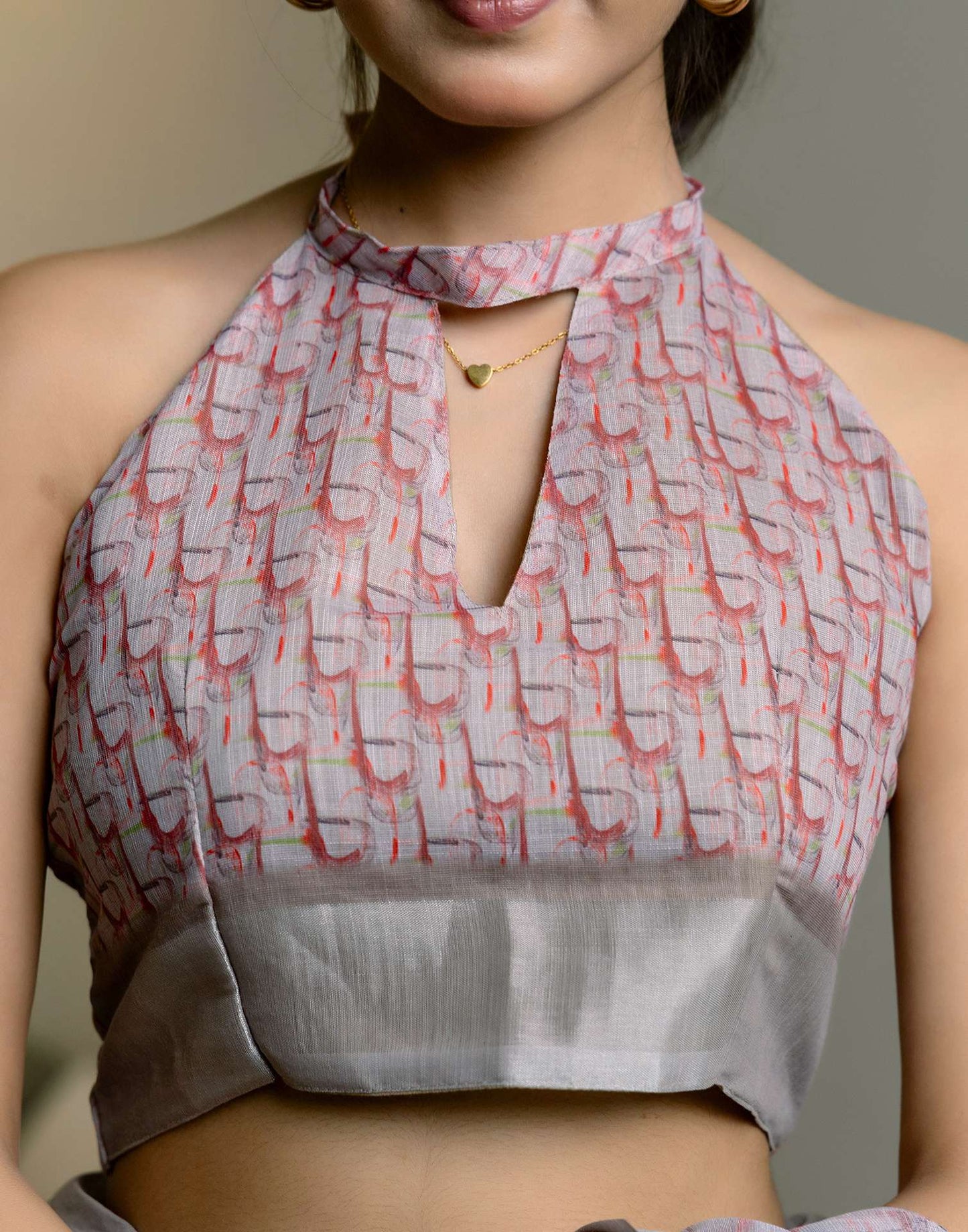 Ready To Wear Grey Linen Woven Border Printed Saree