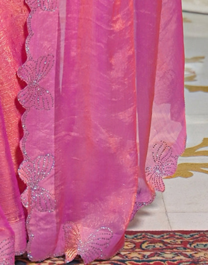 Pink Shimmer Stone Work Swarovski Saree