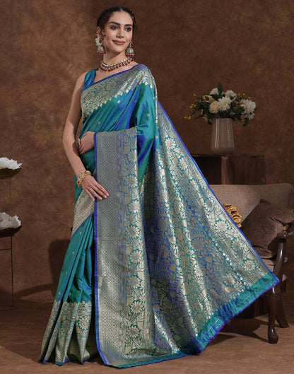 Turquoise Blue Silk Woven Kanjivaram Saree