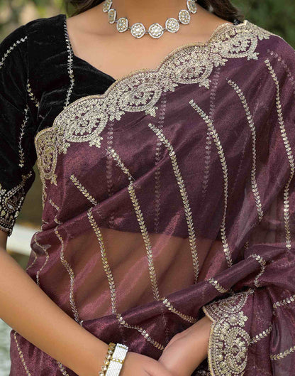 Maroon Net Sequence Embroidery Saree
