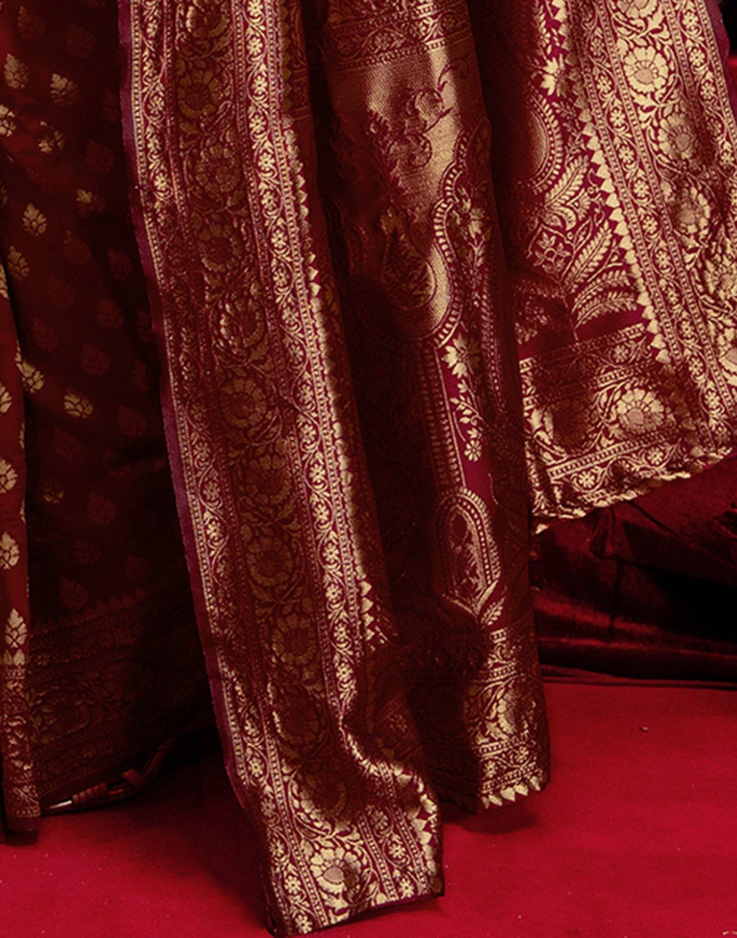 Maroon Silk Woven Banarasi Saree