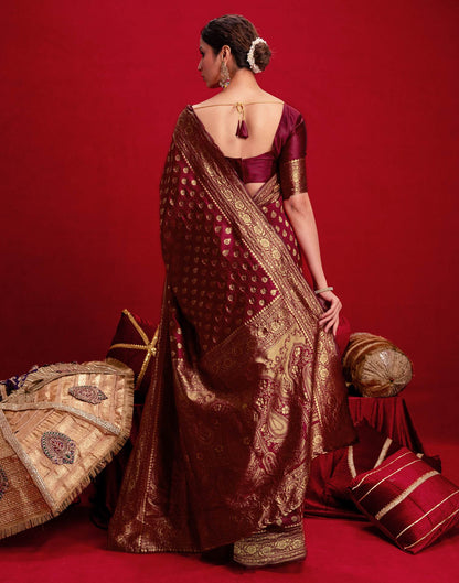 Maroon Silk Woven Banarasi Saree