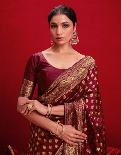 Maroon Silk Woven Banarasi Saree