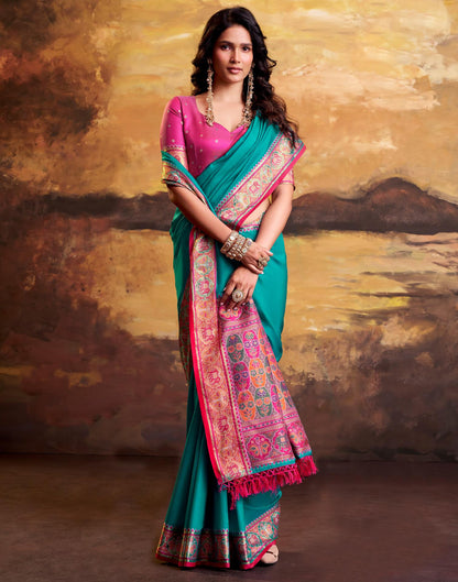 Teal Blue Silk Woven Patola Saree