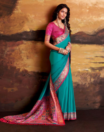 Teal Blue Silk Woven Patola Saree