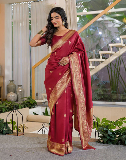 Maroon Silk Woven Banarasi Saree