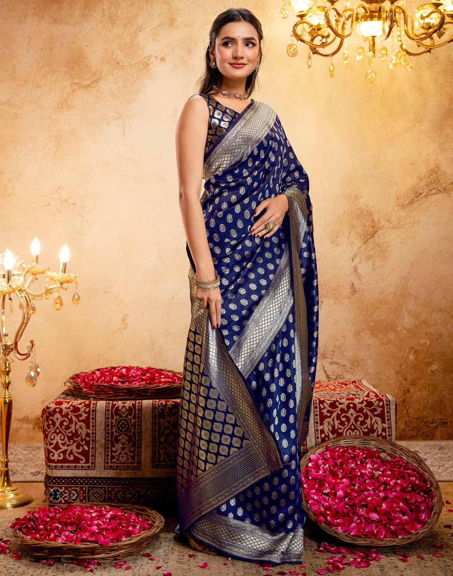 Navy Blue Silk Woven Banarasi Saree