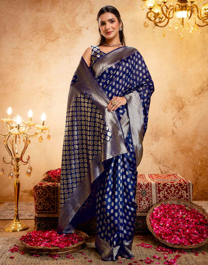 Navy Blue Silk Woven Banarasi Saree