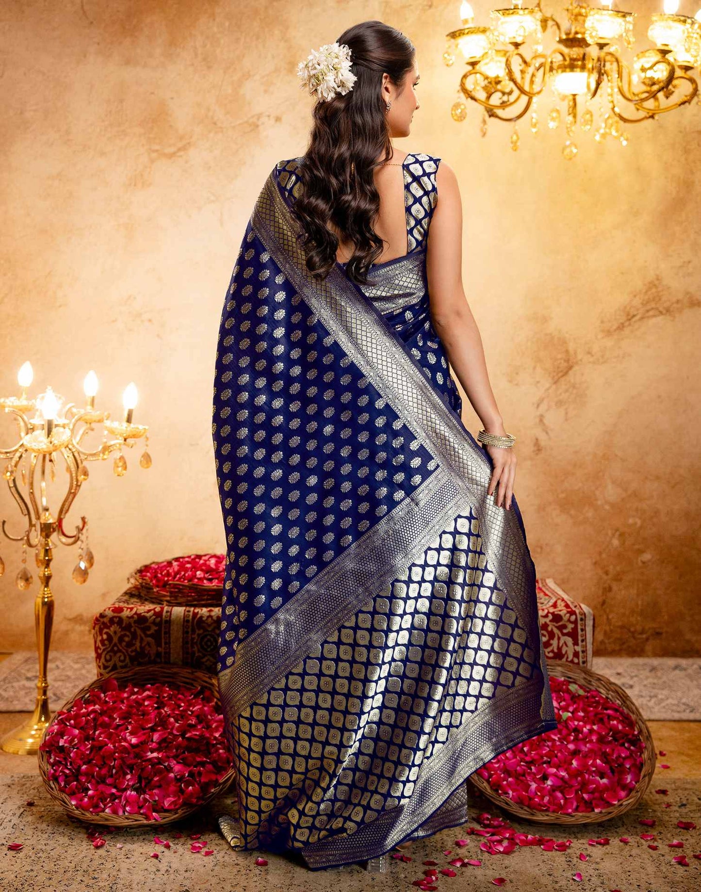 Navy Blue Silk Woven Banarasi Saree