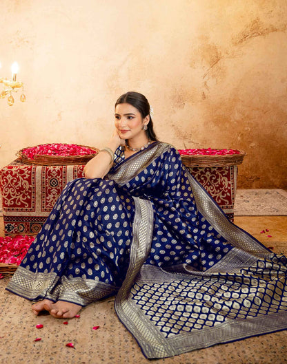 Navy Blue Silk Woven Banarasi Saree