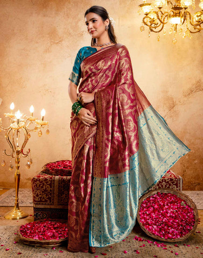 Magenta Silk Woven Banarasi Saree