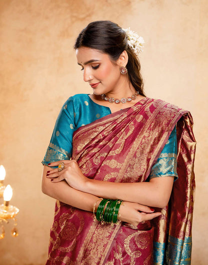 Magenta Silk Woven Banarasi Saree