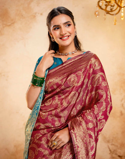 Magenta Silk Woven Banarasi Saree