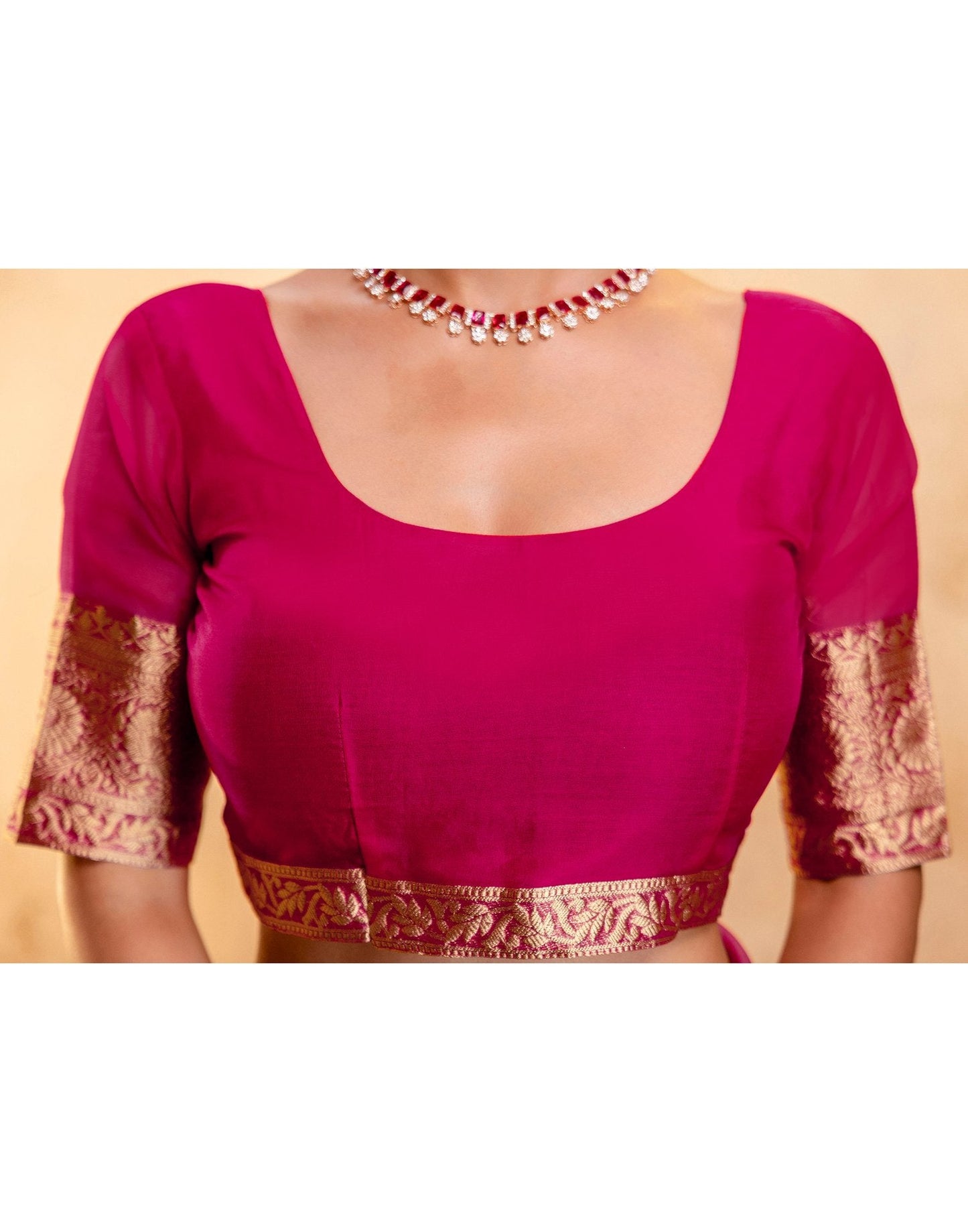 Rani Pink Organza Woven Border Saree