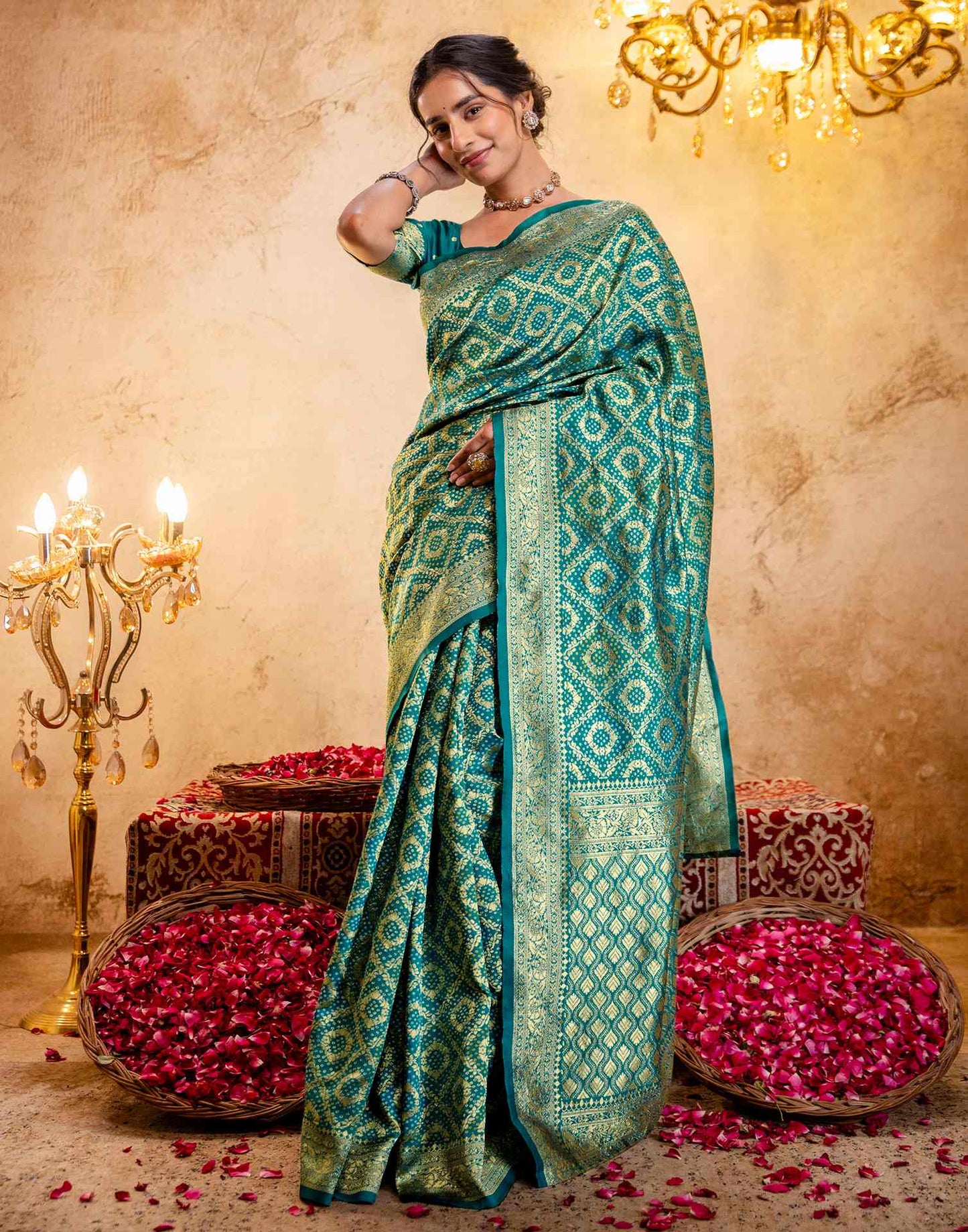Teal Green Silk Woven Banarasi Saree