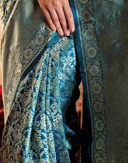 Rama Blue Silk Woven Banarasi Saree
