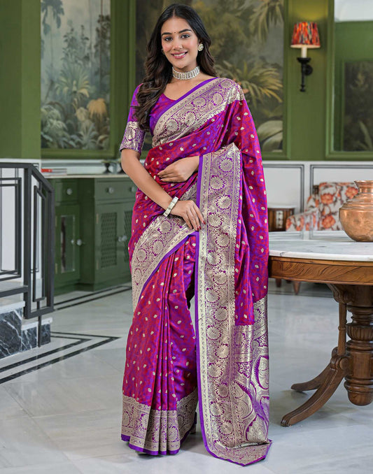 Purple Silk Woven Banarasi Saree