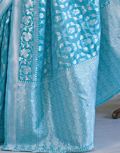 Sky Blue Silk Woven Banarasi Saree