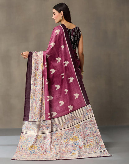 Dark Mauve Cotton Printed Kalamkari Saree