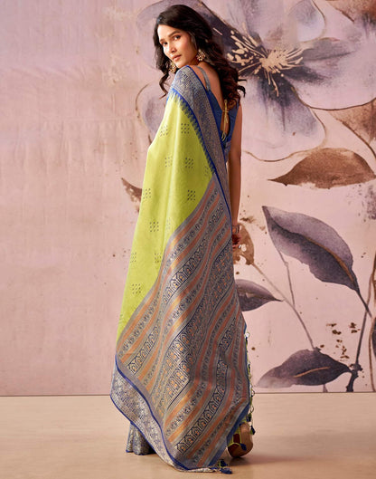 Lime Green Tussar Silk Woven Kanjivaram Saree