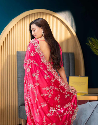 Shweta Tiwari Blush Pink Sequin Embroidered Silk Saree